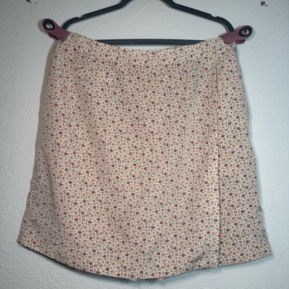 Cream Floral Mini Skort with multi color flower Accent